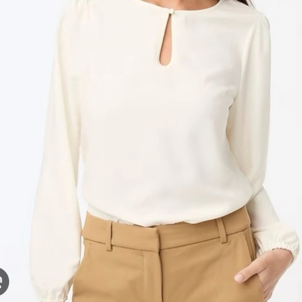 J.CREW J.Crew Puff-sleeve satin-back crepe top S Small Ivory